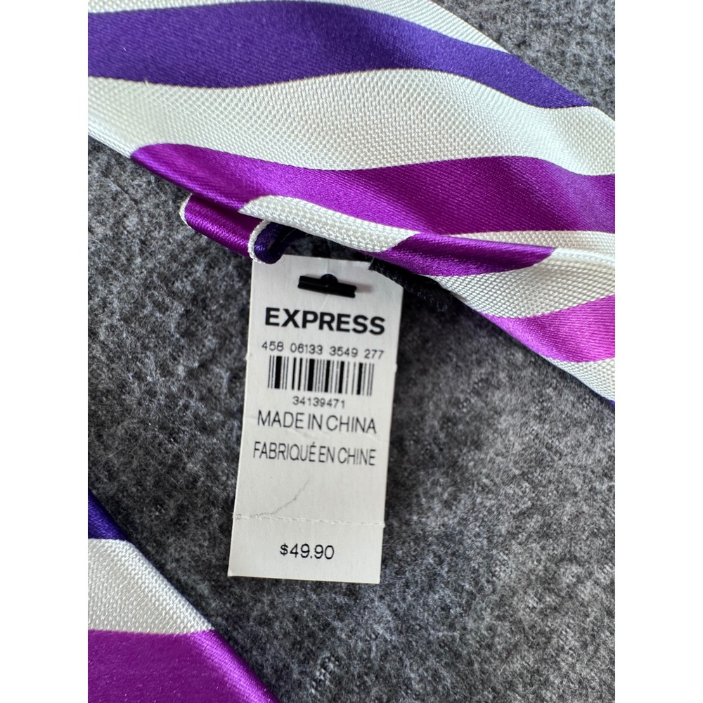 Express Mens Purple White Striped Silk Necktie New With Tags - Picture 2 of 7